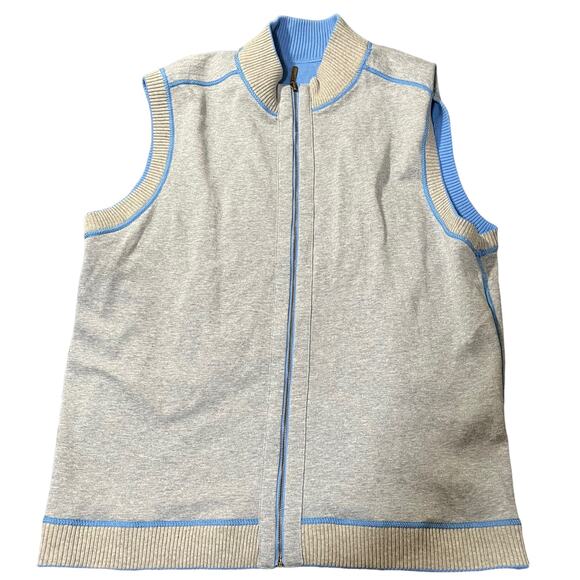 Ocean and Coast 100% Cotton Blue and Gray Zipper Vest Size L - Picture 4 of 6
